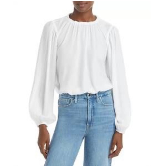 Bella Dahl elastic shirred white shine top medium - Picture 1 of 4